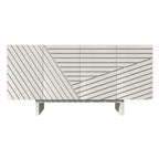 Cream / Brown Fluted 4-Door Buffet Sideboard Cabinet, 2-Person Assembly