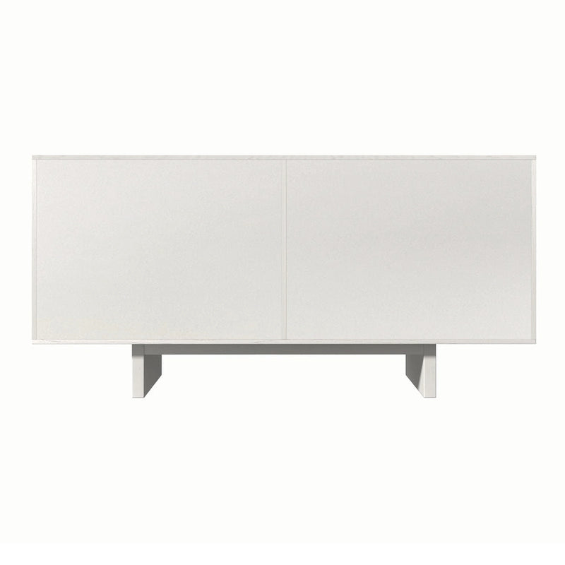Cream / Brown Fluted 4-Door Buffet Sideboard Cabinet, 2-Person Assembly
