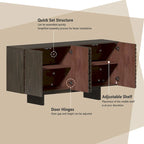 Cream / Brown Fluted 4-Door Buffet Sideboard Cabinet, 2-Person Assembly