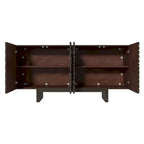 Cream / Brown Fluted 4-Door Buffet Sideboard Cabinet, 2-Person Assembly