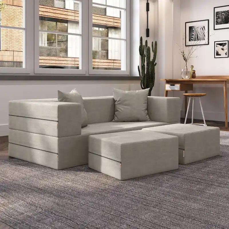 Convertible Queen Sleeper Loveseat & Ottoman Set – Multi-Color, 2-Seater