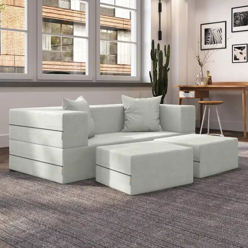 Convertible Queen Sleeper Loveseat & Ottoman Set – Multi-Color, 2-Seater