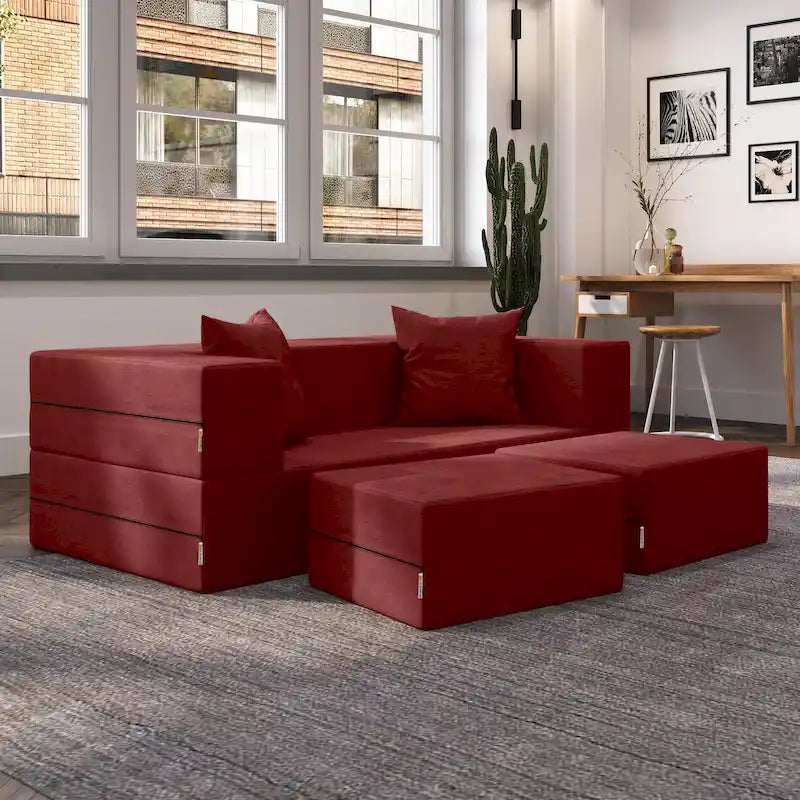 Convertible Queen Sleeper Loveseat & Ottoman Set – Multi-Color, 2-Seater