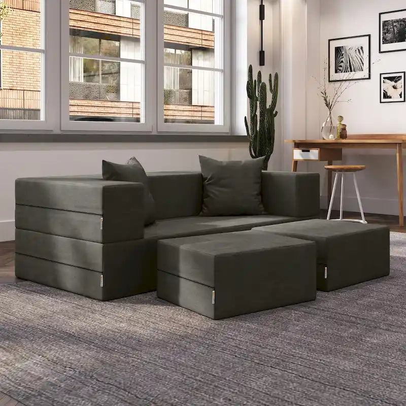 Convertible Queen Sleeper Loveseat & Ottoman Set – Multi-Color, 2-Seater