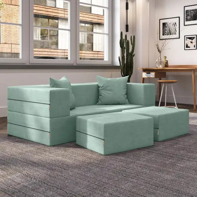 Convertible Queen Sleeper Loveseat & Ottoman Set – Multi-Color, 2-Seater