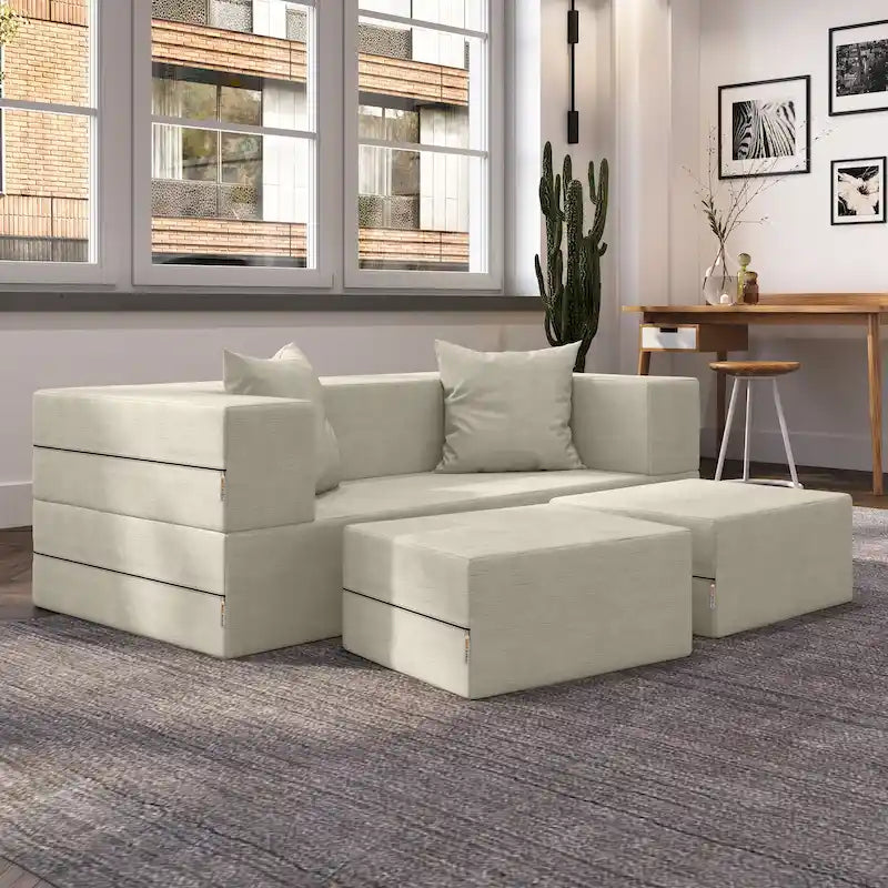 Convertible Queen Sleeper Loveseat & Ottoman Set – Multi-Color, 2-Seater