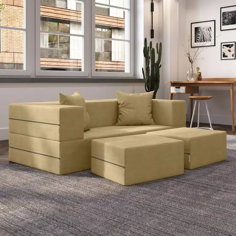 Convertible Queen Sleeper Loveseat & Ottoman Set – Multi-Color, 2-Seater