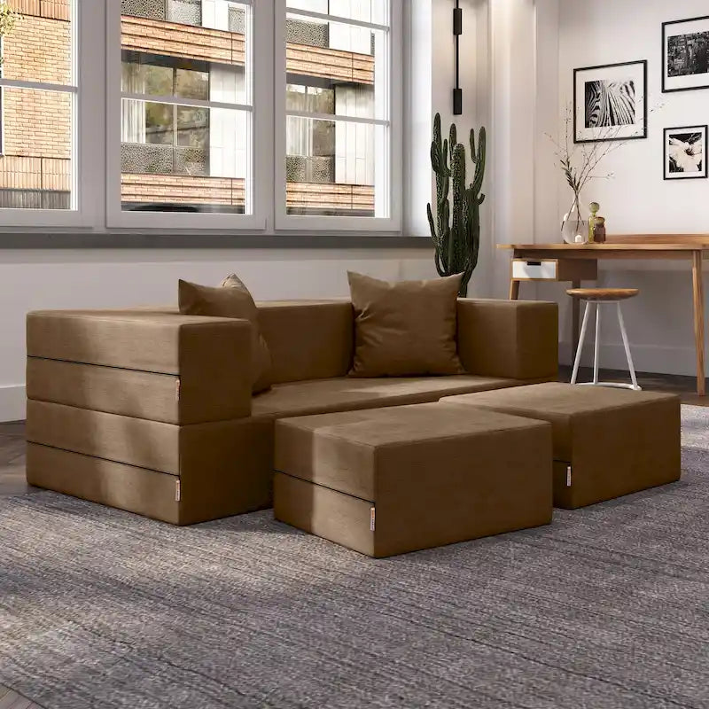 Convertible Queen Sleeper Loveseat & Ottoman Set – Multi-Color, 2-Seater