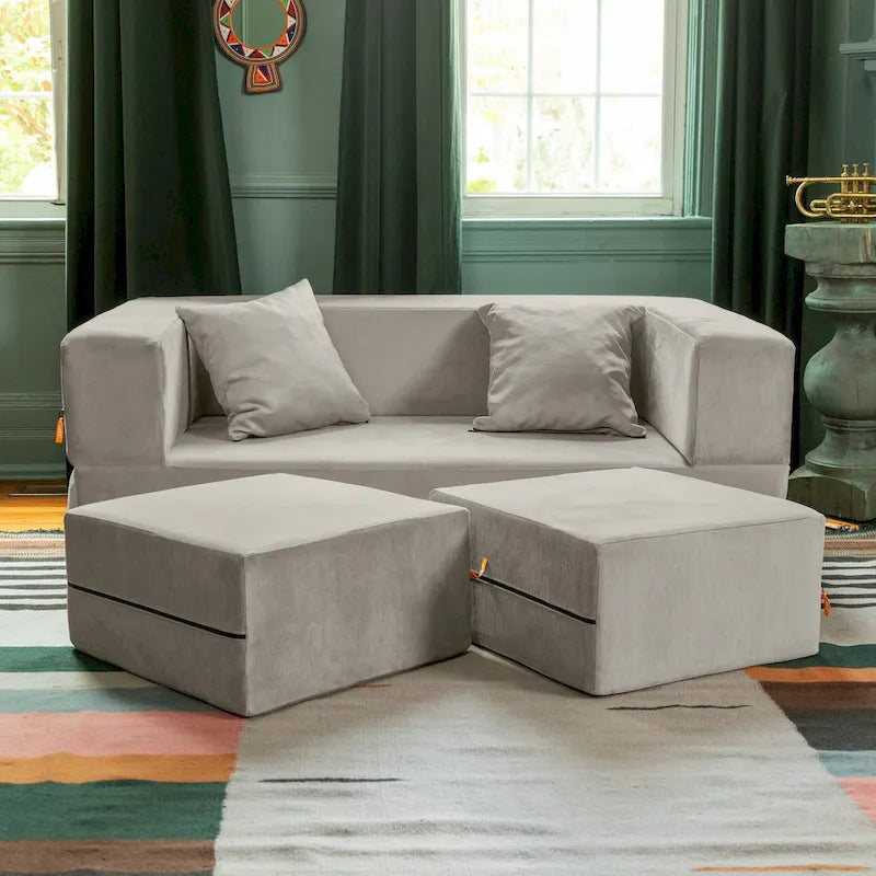 Convertible Queen Sleeper Loveseat & Ottoman Set – Multi-Color, 2-Seater