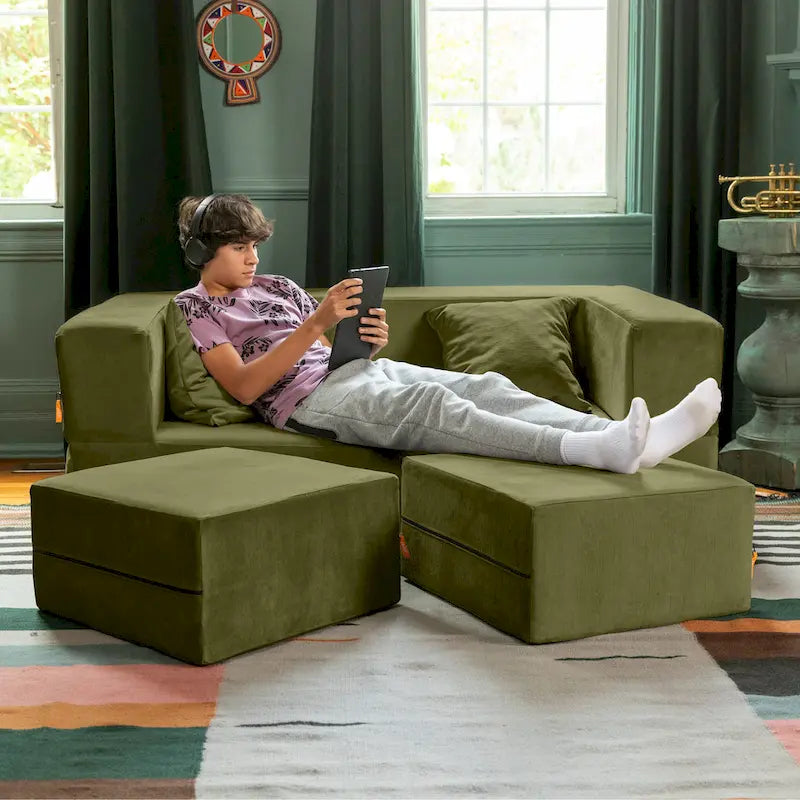 Convertible Queen Sleeper Loveseat & Ottoman Set – Multi-Color, 2-Seater