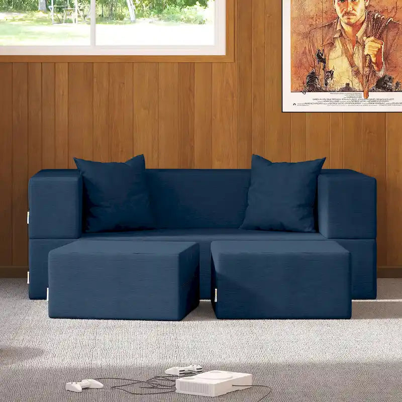 Convertible Queen Sleeper Loveseat & Ottoman Set – Multi-Color, 2-Seater