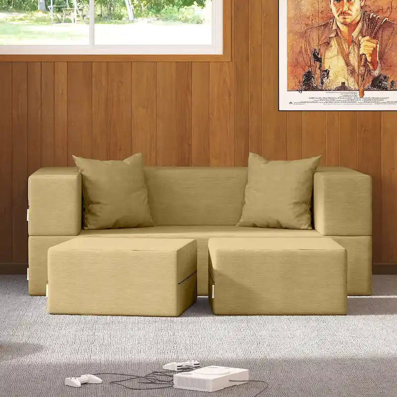 Convertible Queen Sleeper Loveseat & Ottoman Set – Multi-Color, 2-Seater