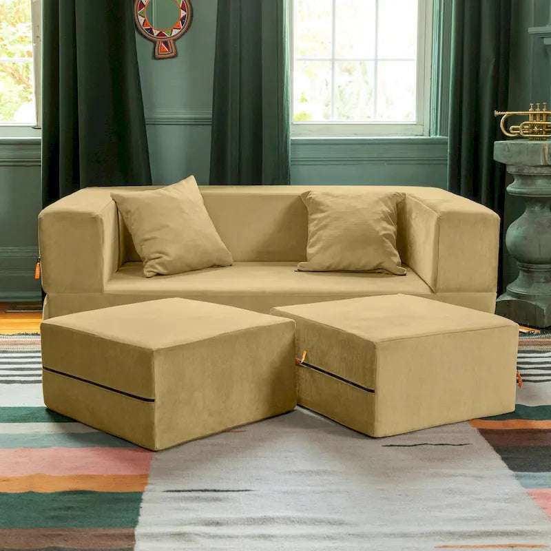 Convertible Queen Sleeper Loveseat & Ottoman Set – Multi-Color, 2-Seater