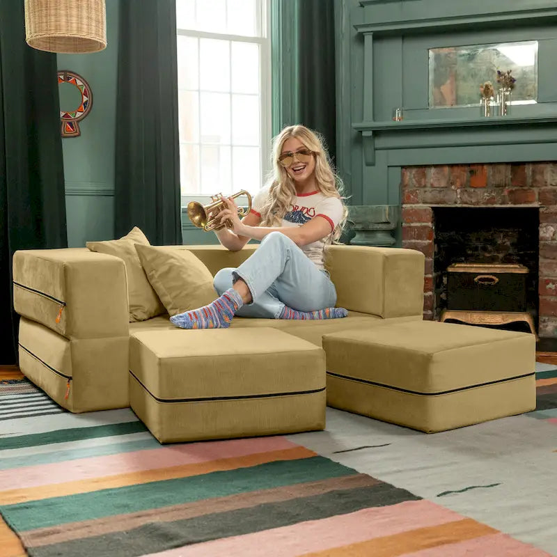 Convertible Queen Sleeper Loveseat & Ottoman Set – Multi-Color, 2-Seater
