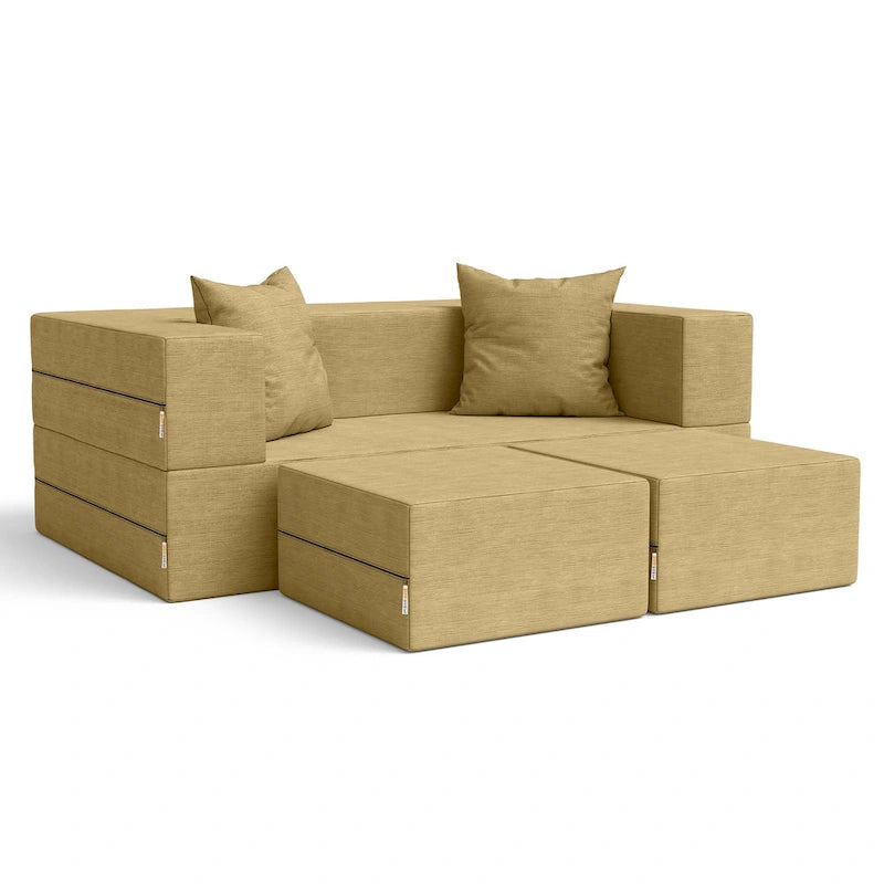 Convertible Queen Sleeper Loveseat & Ottoman Set – Multi-Color, 2-Seater