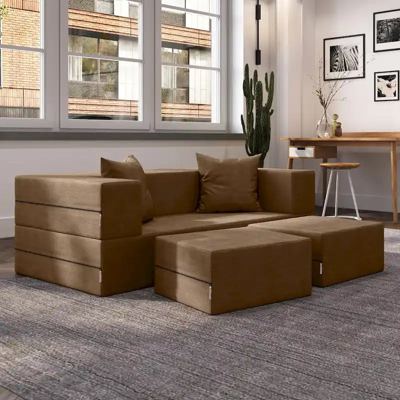 Convertible Queen Sleeper Loveseat & Ottoman Set – Multi-Color, 2-Seater