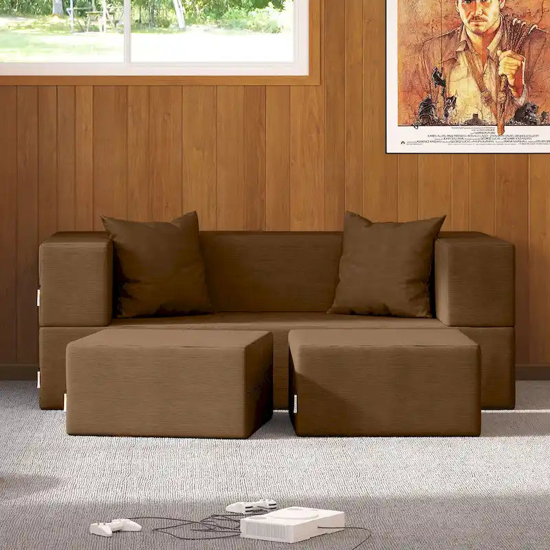 Convertible Queen Sleeper Loveseat & Ottoman Set – Multi-Color, 2-Seater