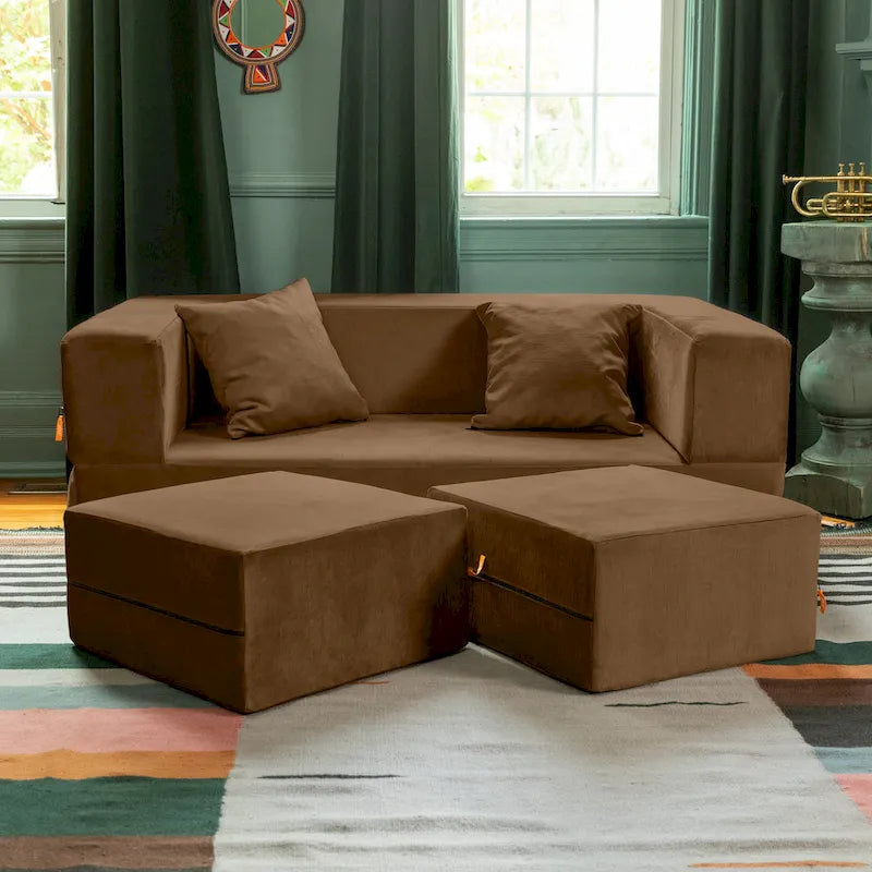 Convertible Queen Sleeper Loveseat & Ottoman Set – Multi-Color, 2-Seater