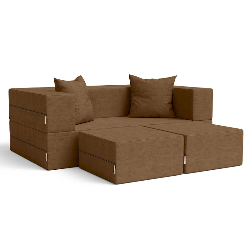 Convertible Queen Sleeper Loveseat & Ottoman Set – Multi-Color, 2-Seater