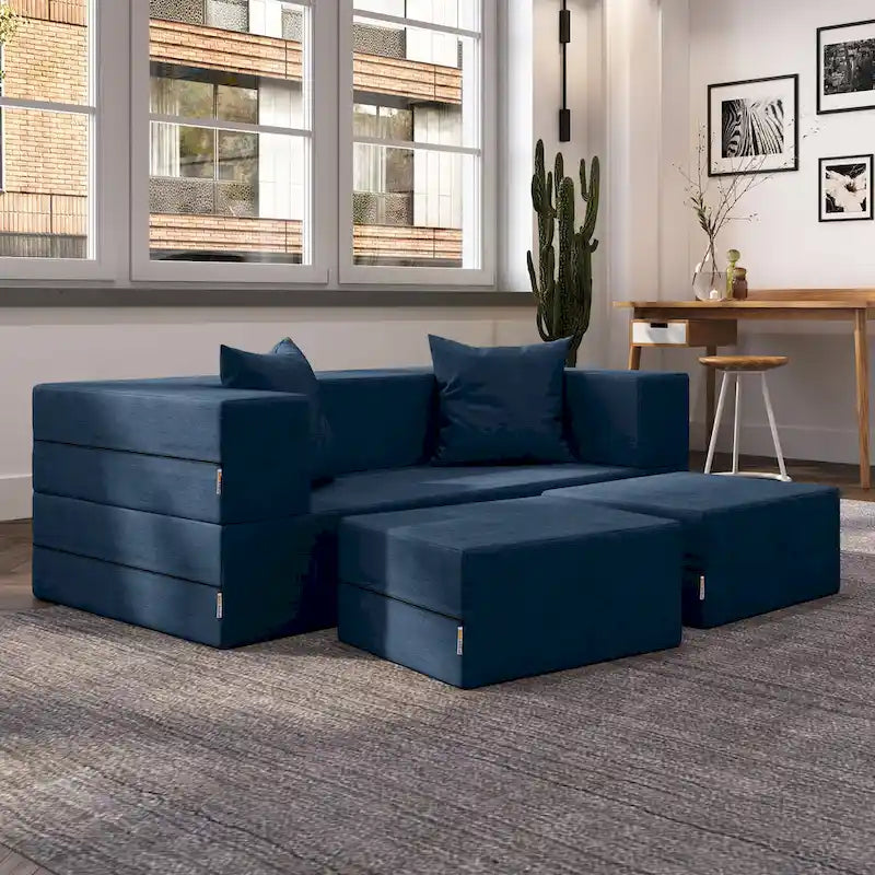 Convertible Queen Sleeper Loveseat & Ottoman Set – Multi-Color, 2-Seater