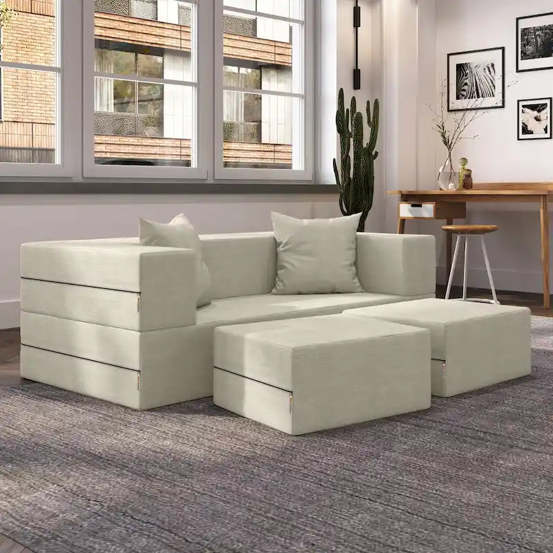 Convertible Queen Sleeper Loveseat & Ottoman Set – Multi-Color, 2-Seater
