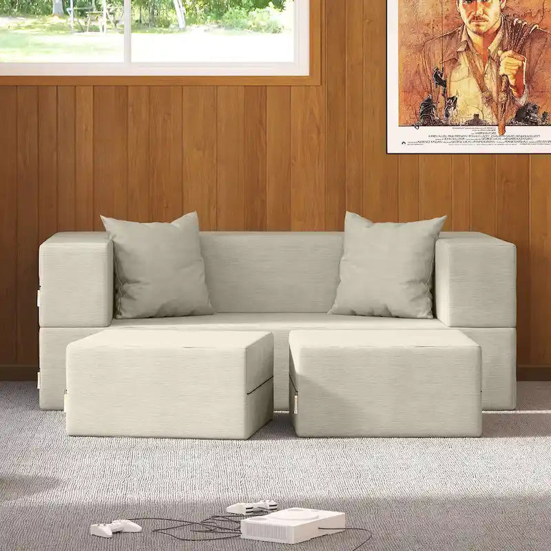 Convertible Queen Sleeper Loveseat & Ottoman Set – Multi-Color, 2-Seater