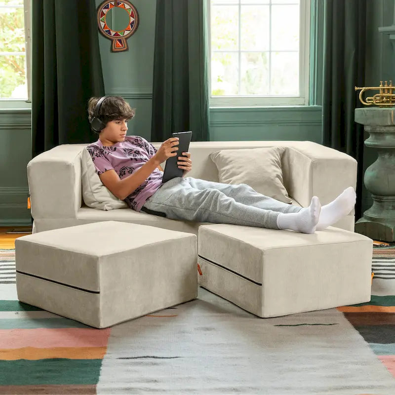 Convertible Queen Sleeper Loveseat & Ottoman Set – Multi-Color, 2-Seater