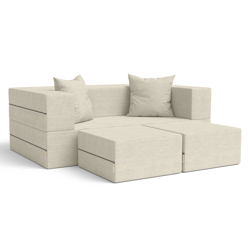 Convertible Queen Sleeper Loveseat & Ottoman Set – Multi-Color, 2-Seater