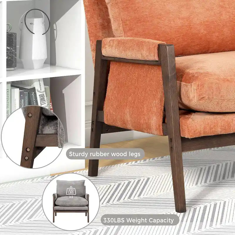 Velvet Accent Armchair – Mid-Century Modern, 5 Colors, 1-Seat