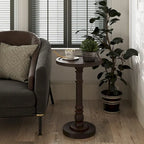 Espresso / Wood / Black & White Farmhouse Tray Top Pedestal End Table, 1-Person