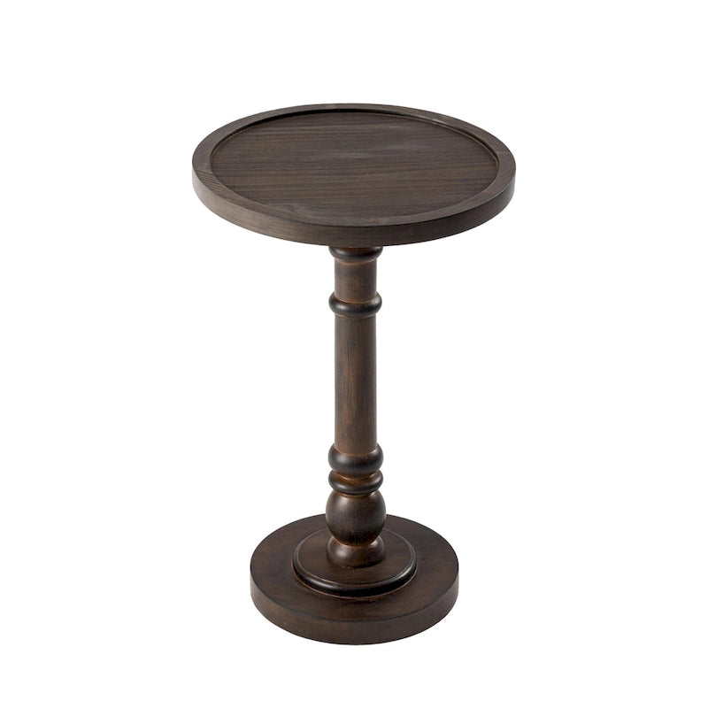 Espresso / Wood / Black & White Farmhouse Tray Top Pedestal End Table, 1-Person