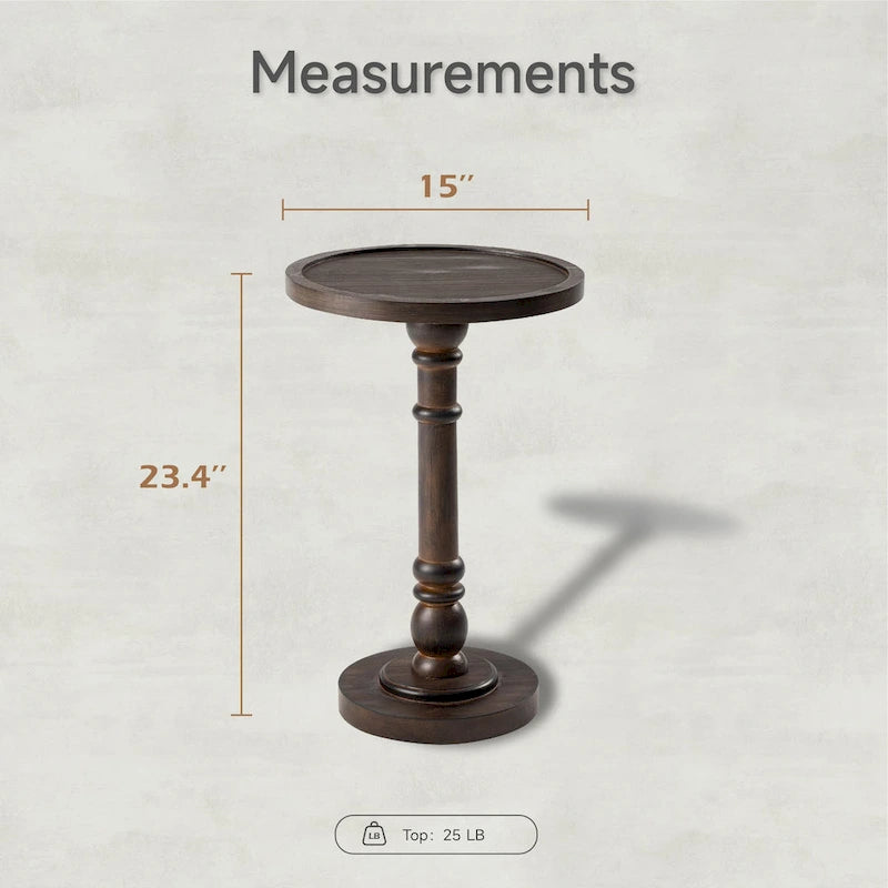 Espresso / Wood / Black & White Farmhouse Tray Top Pedestal End Table, 1-Person