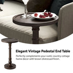 Espresso / Wood / Black & White Farmhouse Tray Top Pedestal End Table, 1-Person