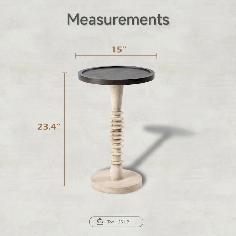 Espresso / Wood / Black & White Farmhouse Tray Top Pedestal End Table, 1-Person