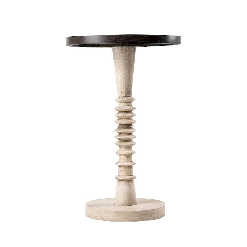 Espresso / Wood / Black & White Farmhouse Tray Top Pedestal End Table, 1-Person