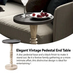 Espresso / Wood / Black & White Farmhouse Tray Top Pedestal End Table, 1-Person