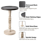 Espresso / Wood / Black & White Farmhouse Tray Top Pedestal End Table, 1-Person