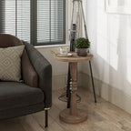 Espresso / Wood / Black & White Farmhouse Tray Top Pedestal End Table, 1-Person