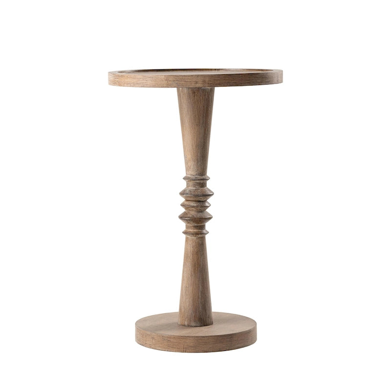 Espresso / Wood / Black & White Farmhouse Tray Top Pedestal End Table, 1-Person