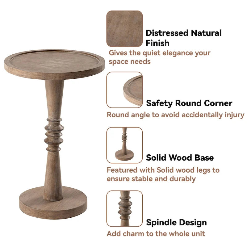Espresso / Wood / Black & White Farmhouse Tray Top Pedestal End Table, 1-Person