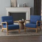 Accent Armchair with Lumbar Pillow, Linen/PU Upholstery, Natural/Brown Wood Legs, Set of 2