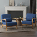 Accent Armchair with Lumbar Pillow, Linen/PU Upholstery, Natural/Brown Wood Legs, Set of 2
