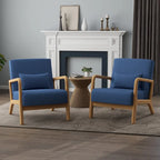 Accent Armchair with Lumbar Pillow, Linen/PU Upholstery, Natural/Brown Wood Legs, Set of 2