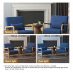 Accent Armchair with Lumbar Pillow, Linen/PU Upholstery, Natural/Brown Wood Legs, Set of 2