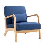 Accent Armchair with Lumbar Pillow, Linen/PU Upholstery, Natural/Brown Wood Legs, Set of 2