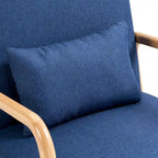 Accent Armchair with Lumbar Pillow, Linen/PU Upholstery, Natural/Brown Wood Legs, Set of 2