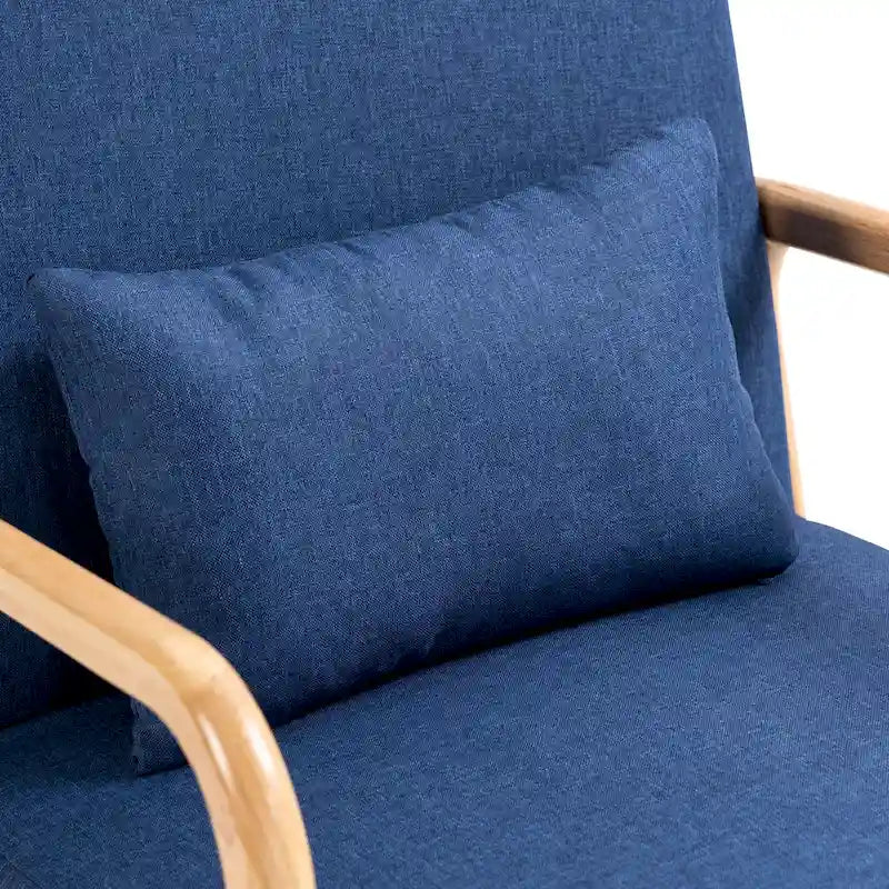 Accent Armchair with Lumbar Pillow, Linen/PU Upholstery, Natural/Brown Wood Legs, Set of 2
