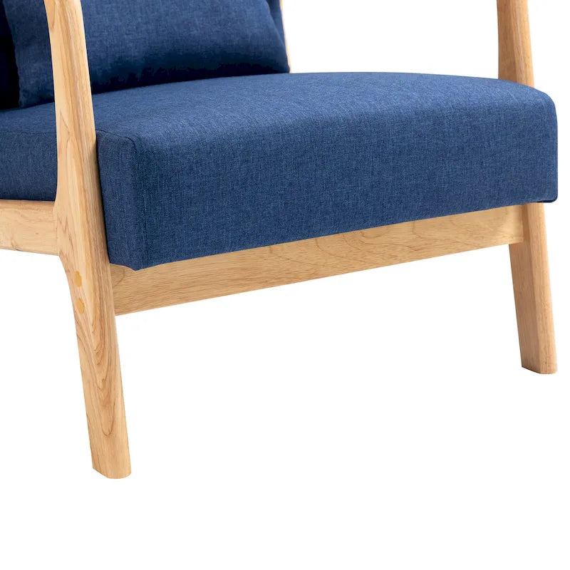 Accent Armchair with Lumbar Pillow, Linen/PU Upholstery, Natural/Brown Wood Legs, Set of 2