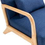 Accent Armchair with Lumbar Pillow, Linen/PU Upholstery, Natural/Brown Wood Legs, Set of 2