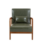 Accent Armchair with Lumbar Pillow, Linen/PU Upholstery, Natural/Brown Wood Legs, Set of 2